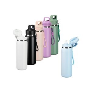 Garrafa Térmica Personalizável 600 ml em Inox com Canudo e Mosquetão com Tampa