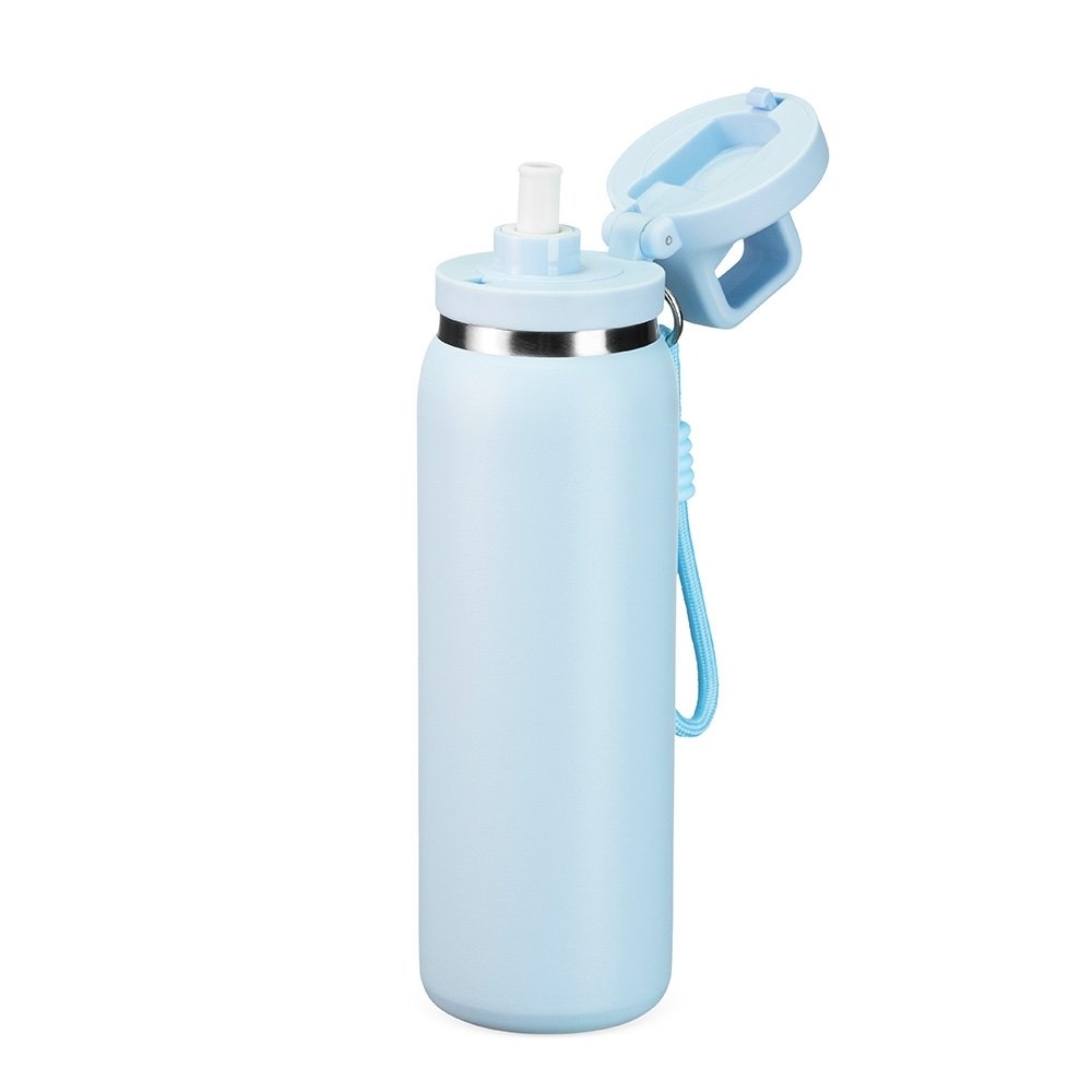Garrafa Térmica Personalizável 600 ml em Inox com Canudo e Mosquetão com Tampa - Imagem 5